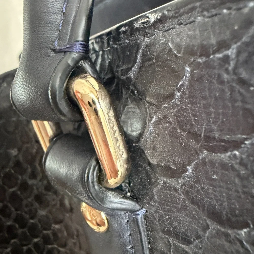 Coach Black Snakeskin Handbag Embossed Leather Exotic Satchel Crossbody
